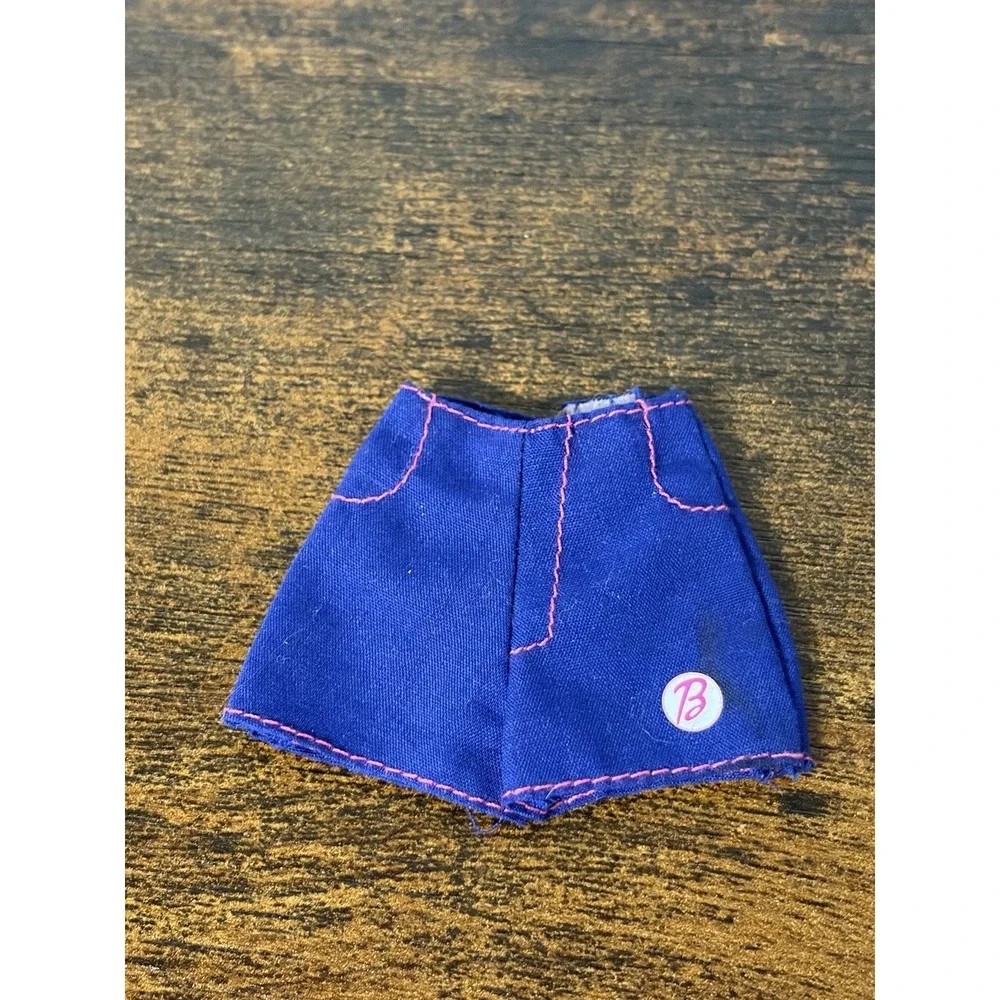 Mattel Barbie Doll Clothes - Barbie Blue Shorts Pink Trim